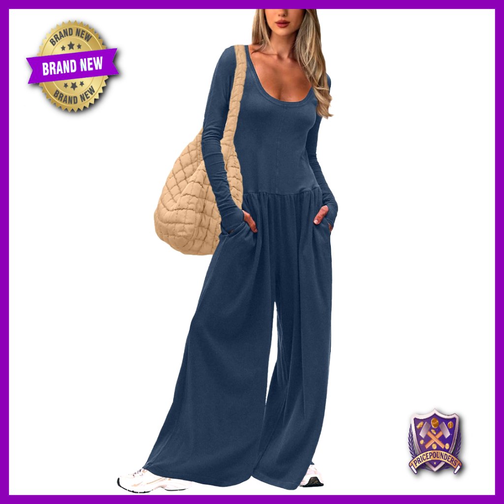 Large Long Sleeve Jumpsuit Wide Leg Pants Rayon Spandex Casual Dressy